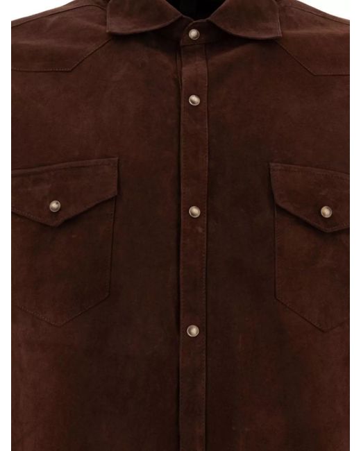 Tagliatore Brown Lamb Leather Shirt Jacket for men