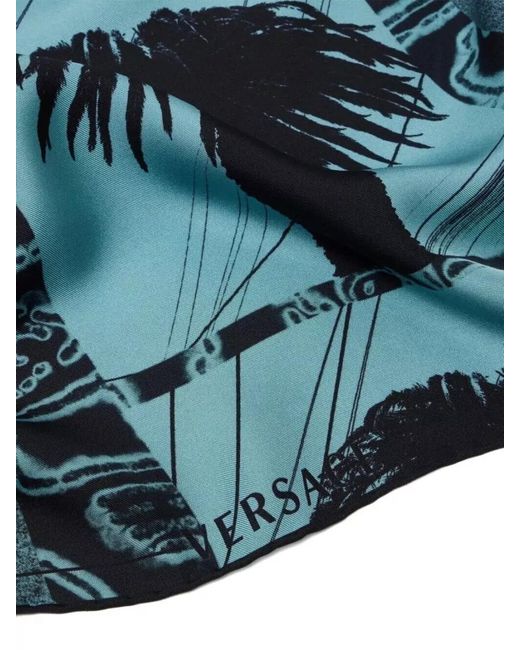 Versace Blue Silk Printed Scarf