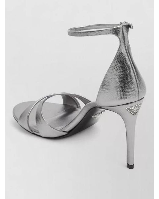 Prada White Textured Stiletto Heel Sandals Open Toe