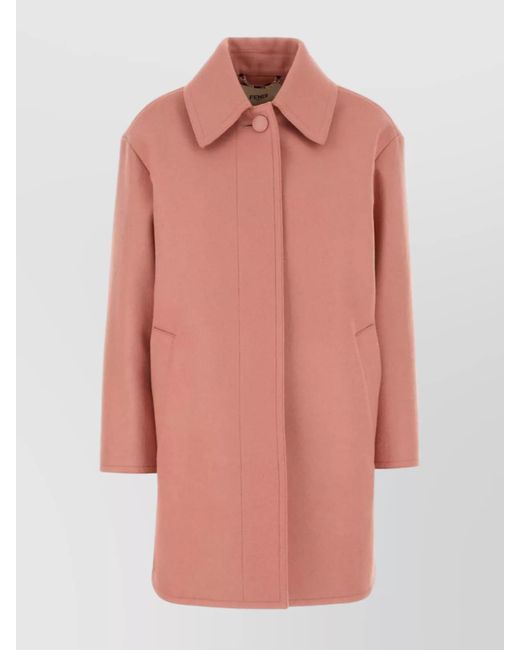 Fendi Pink Long Wool Coat Collared Design