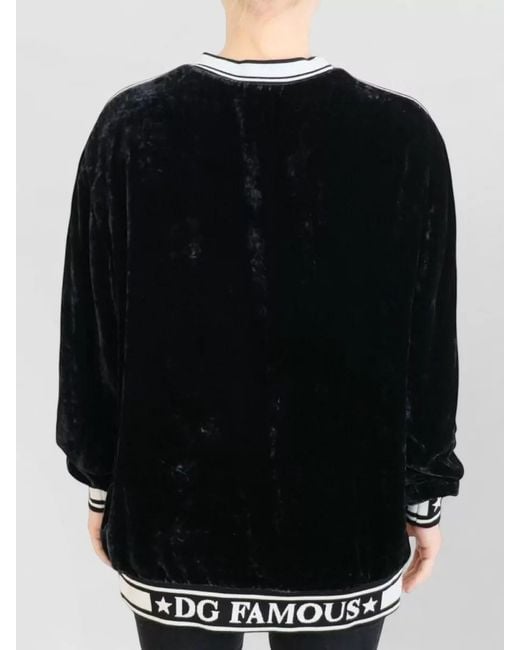 Dolce & Gabbana Black Velvet Crewneck Pullover Sweater Relaxed Fit