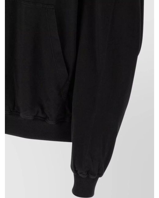 Rick Owens Black Hooded Sweater Kangaroo Pocket Ribbed Trims for men
