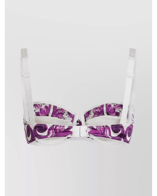 Dolce & Gabbana Purple Silk Graphic Print Balconette Bra