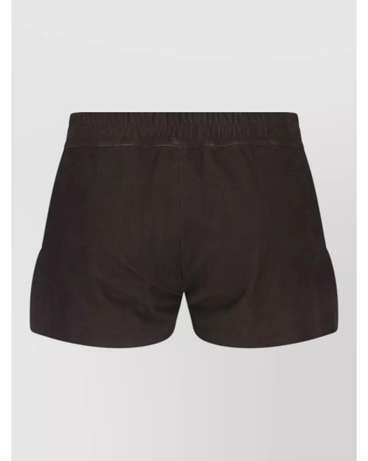 Rick Owens Black Leather Straight Short Shorts