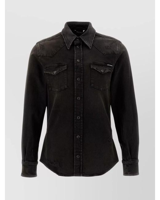 Dolce & Gabbana Black Stretch Denim Shirt for men
