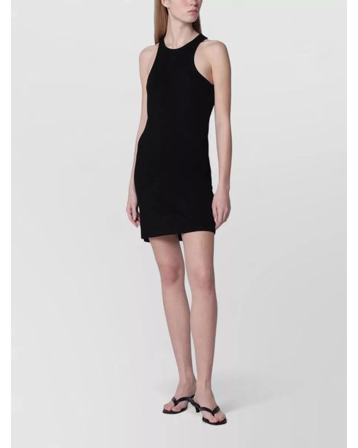 Anine Bing Black Ribbed Mini Dress Round Neckline Sleeveless