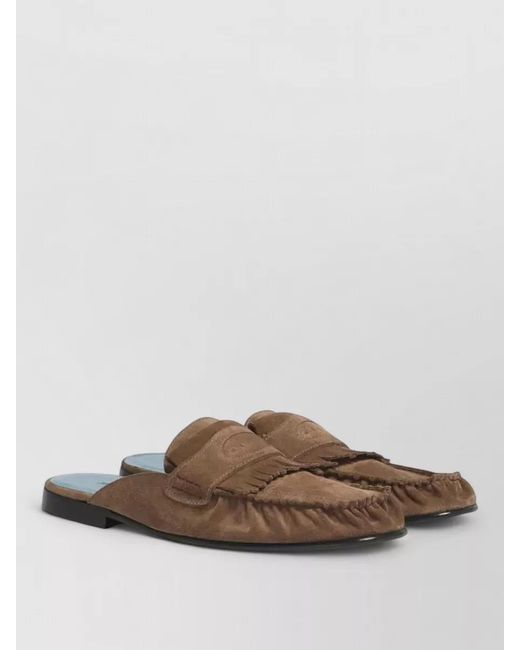 Marni Brown Suede Clogs Contrasting Sole Fringed Trim for men