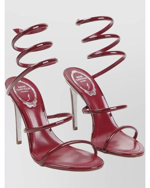 Rene Caovilla Pink Spiral Strap Stiletto Heel Open Toe Pumps