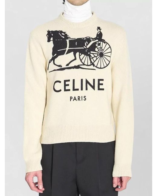 Céline White Crew Neck Graphic Knitwear Long Sleeve Sweater for men