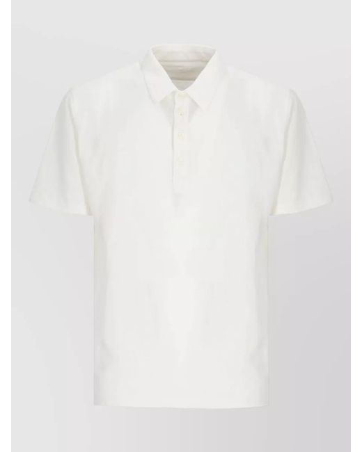 120% Lino White Linen Cotton Polo Shirt Short Sleeves for men
