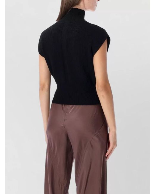 Rick Owens Blue Wool Ribbed Sleeveless Turtleneck Top