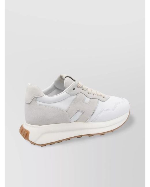 Hogan White Round Toe Low Top Sneakers With Suede Accents