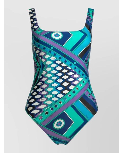 Emilio Pucci Blue Vivara One Piece Swimsuit Geometric Pattern