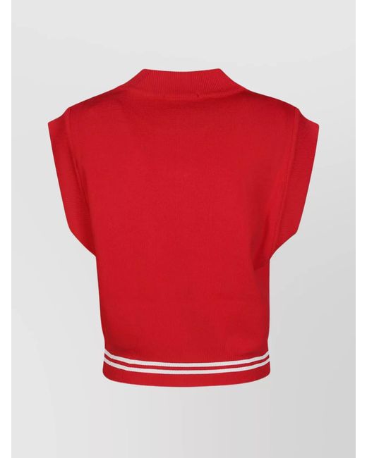 Autry Red Ribbed Knit Logo Tank Top