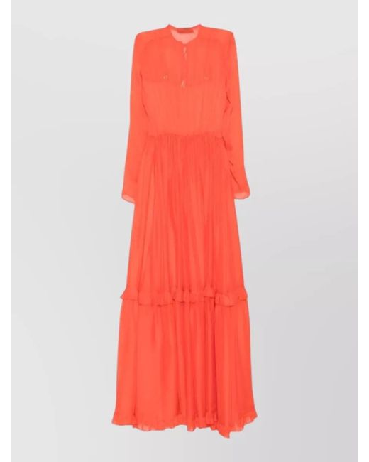 Raquel Diniz Tiered Long Sleeve Sheer Silk Nylon Dress