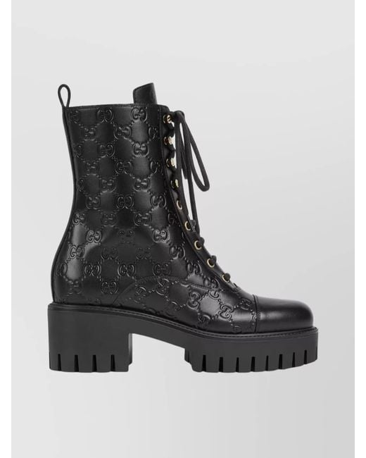 Gucci Black Lace-Up Ankle Boot With Gg, Size 34 It