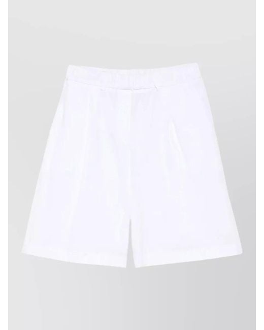 Via Masini 80 White Cotton Bermuda Shorts Knee Length Pleated