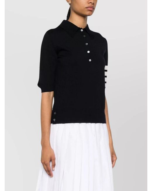 Thom Browne Black Fine-Knit Relaxed-Fit Wool Short-Sleeve Polo Shirt