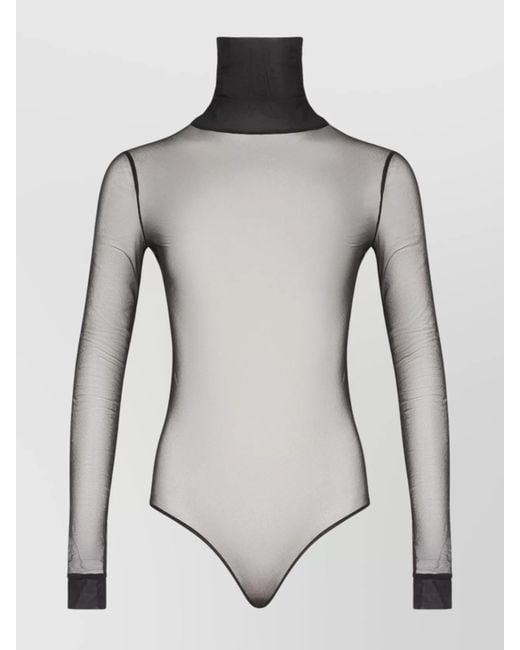 Maison Margiela Gray Sheer Turtleneck Long-Sleeve Bodysuit