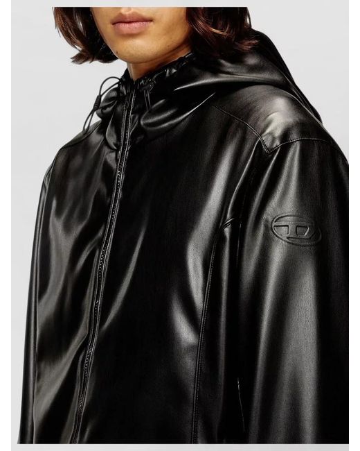 DIESEL Black Regular Fit Lined Drawstring Hooded Jacket for men