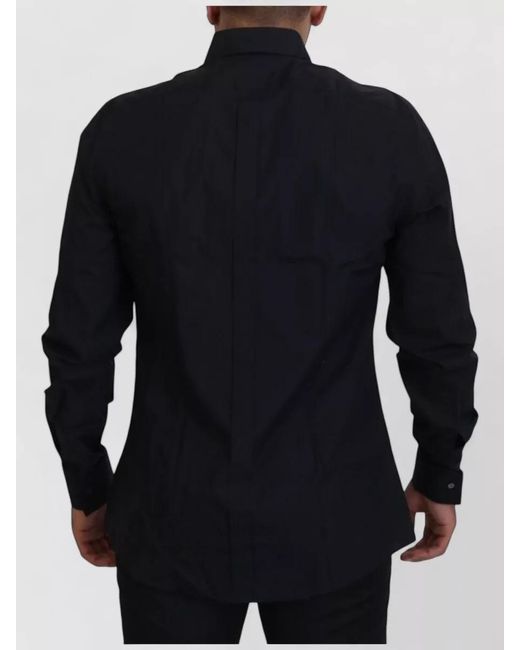 Dolce & Gabbana Blue Cotton Slim-Fit Long-Sleeve Dress Shirt for men