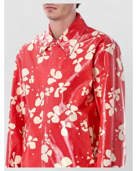 Dries Van Noten Red Printed Coated Cotton Shirt Jacket for men