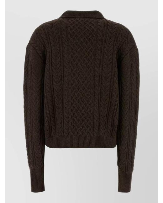 Des Phemmes Black Nylon Blend Cable Collared Embellished Sweater