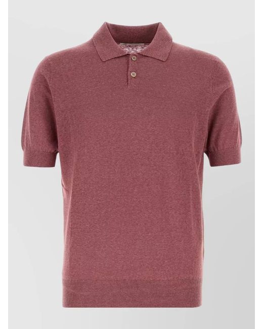 Brunello Cucinelli Red Linen Blend Polo Shirt Short Sleeves for men