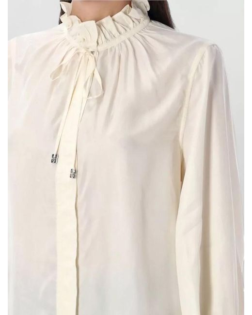 Ganni White Cupro Tie Shirt Drawstring Ruffled Collar
