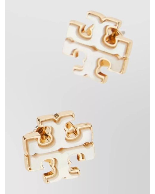 Tory Burch Metallic Metal Stud Earrings Geometric Shape Design