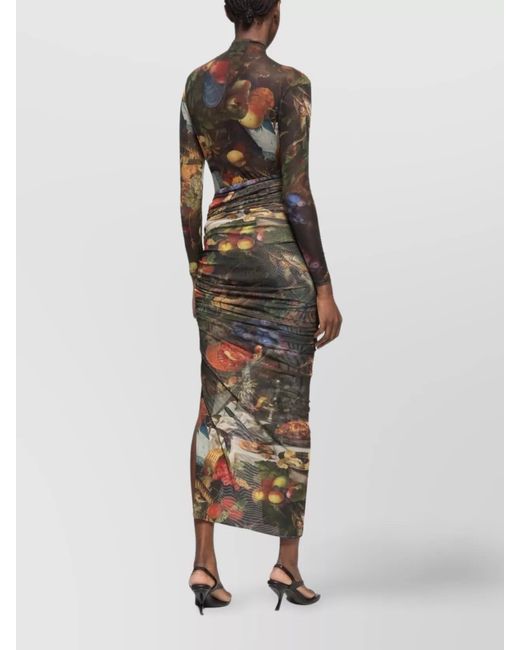 AZ FACTORY Black Printed High-Rise Side-Slit Midi Skirt