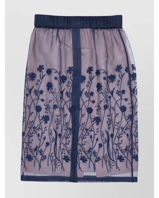 P.A.R.O.S.H. Blue Silk Embroidered A-Line Skirt