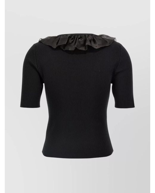 Alessandra Rich Black Ruffle Wool Cashmere Sweater