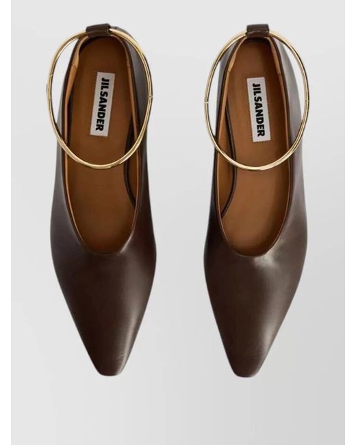 Jil Sander Brown Suede Pointed Toe Ballerina Flats Anklet