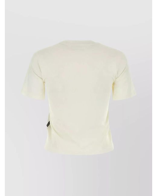 Palm Angels White Cotton Monogram Embroidered Ribbed Crew Neck Short Sleeve T-Shirt