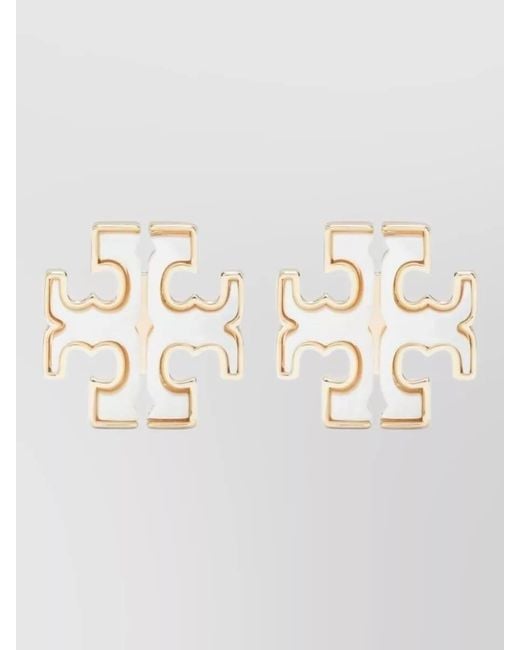 Tory Burch Natural Kira Enamel Stud Earrings Tone
