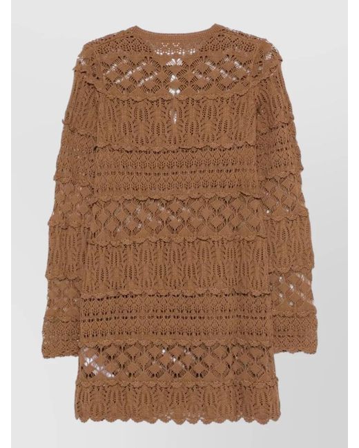 Semicouture Brown Alvina Cotton Dress Crochet Knit Ruffles