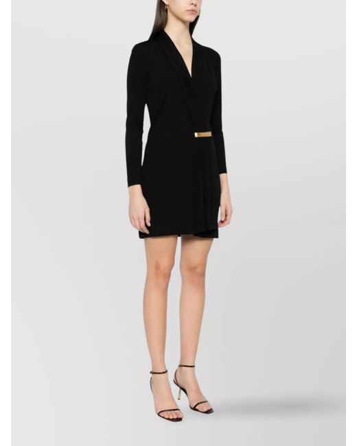 Tom Ford Black Viscose V-Neck Long-Sleeve Mini Dress