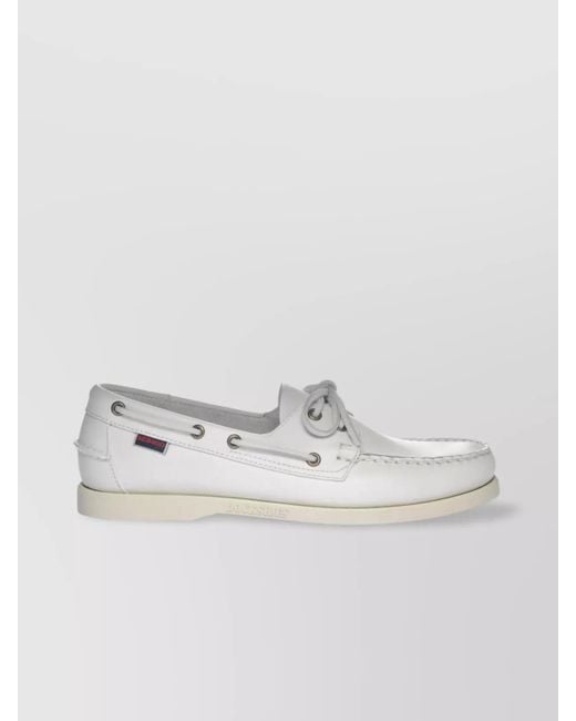 Sebago White Portland Boat Shoes Eyelet Detailing for men