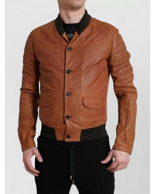Dolce & Gabbana Black Lambskin Leather Perforated Bomber Jacket for men
