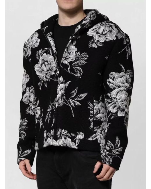 Dolce & Gabbana Black Floral-Print Hooded Jacket for men