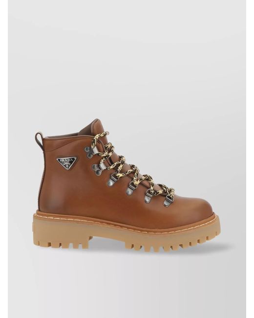 Prada Brown Lace-Up Ankle Boots For Challenging Terrain