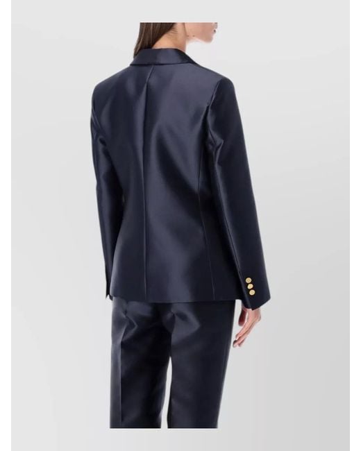 Alberta Ferretti Blue Mikado Tailored Jacket Long Sleeves Buttons