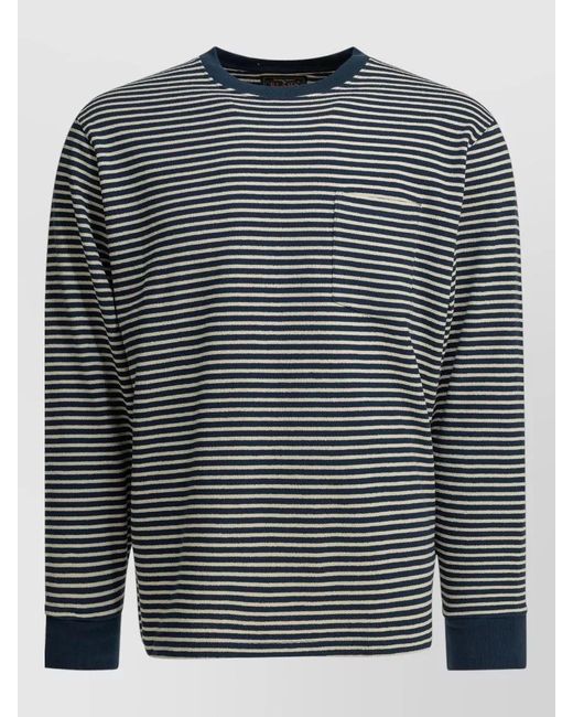 Beams Plus Gray Striped Cotton Crewneck Sweatshirt for men