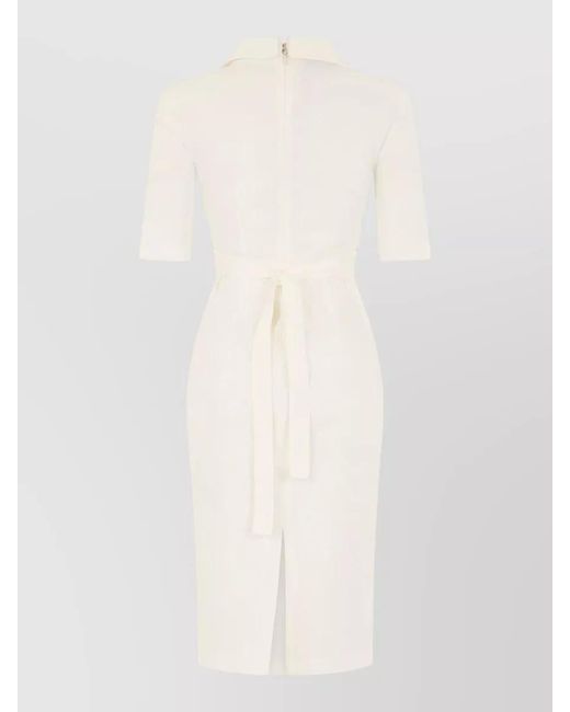 Pinko White Fitted Midi Dress Tie Waist Neckline