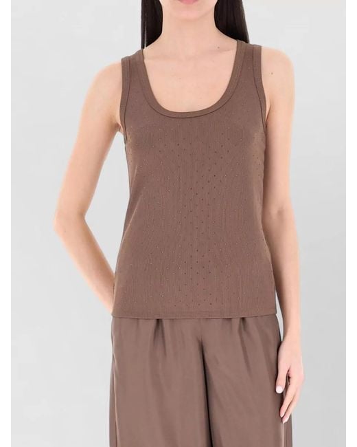 Marella Purple Ribbed Scoop Neck Regular Fit Top