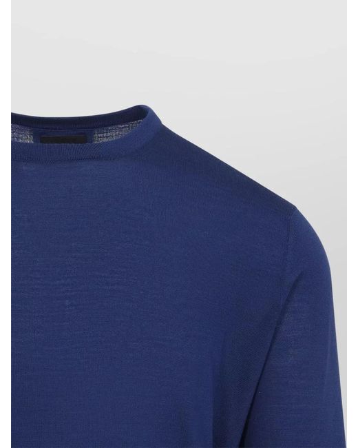 Giorgio Armani Blue Virgin Wool Ribbed Crew-Neck Jumper for men