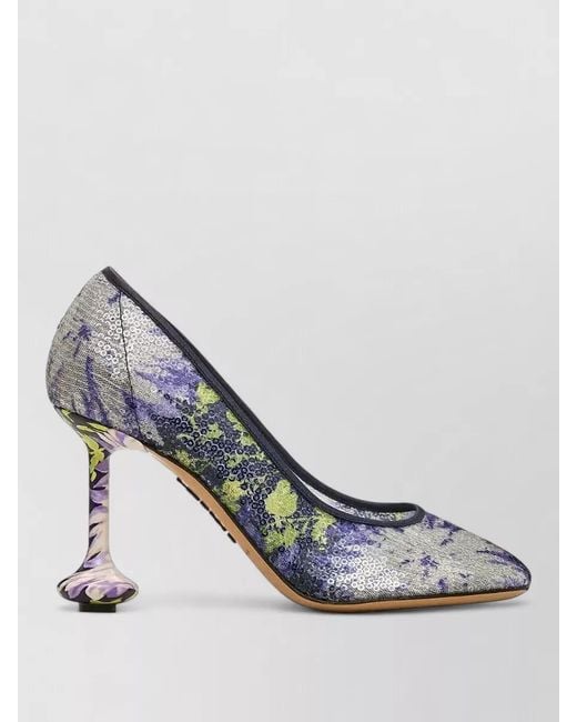 Loewe Blue Sequined Pumps Pointed Toe Stiletto Heel