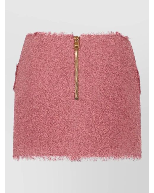 Balmain Pink Midi Knee Skirt Front Pockets Hardware