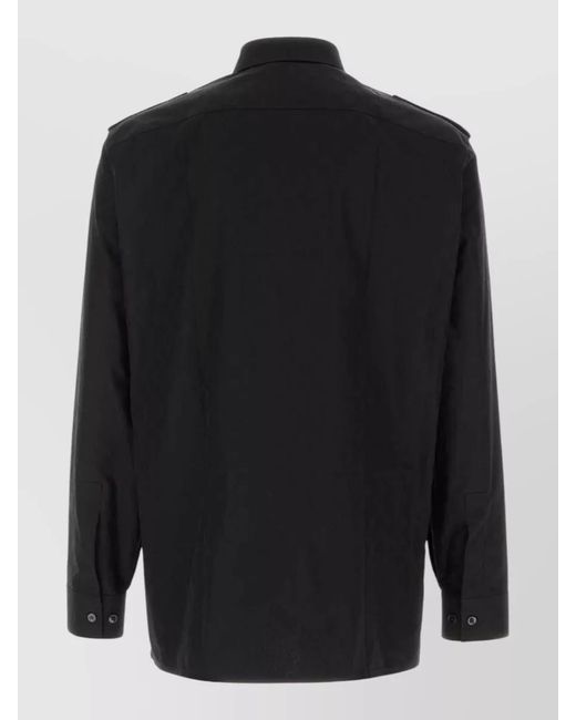 Gucci Black Poplin Shirt Epaulettes Chest Pockets Cuffs for men